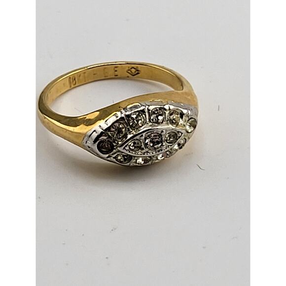 Vintage 18K HGE Gold Ring Marquise Cluster Clear Stones Size 6.75 - Picture 1 of 8